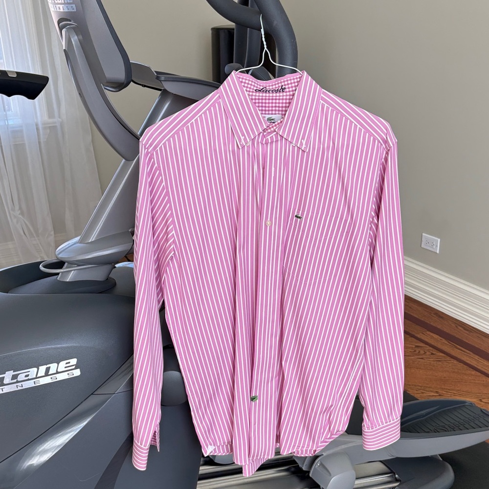 Lacoste Pink and White Striped Dress Shirt